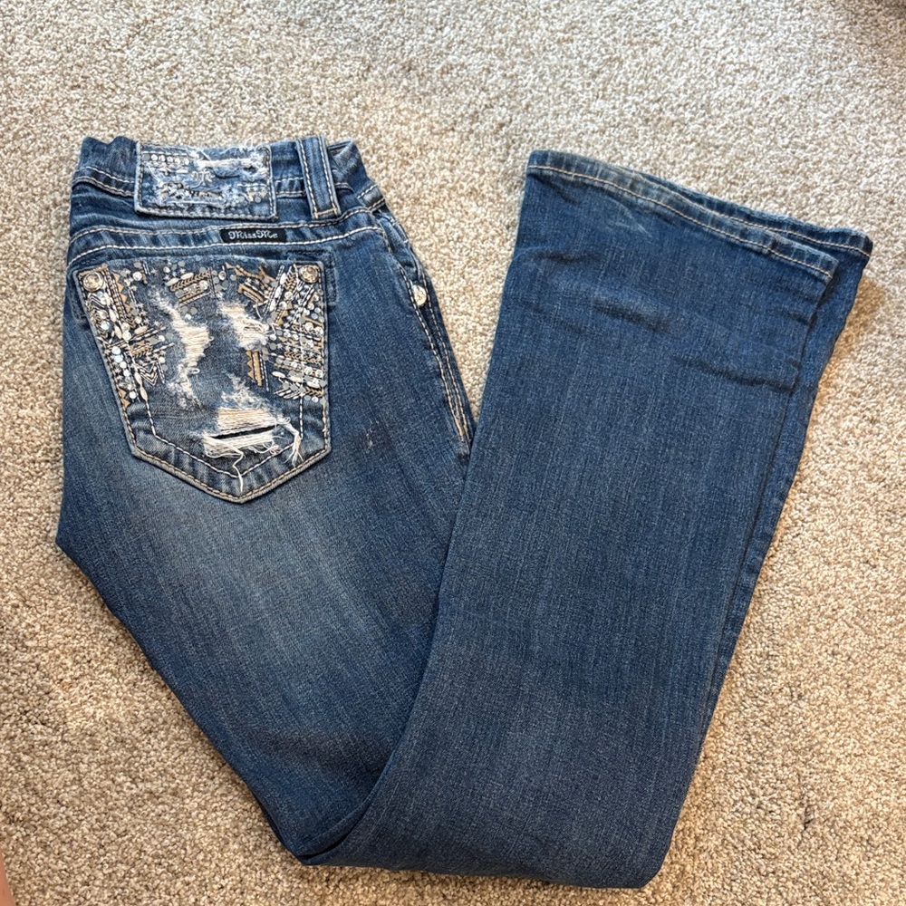 Miss Me Flare Jeans in Distressed Blue